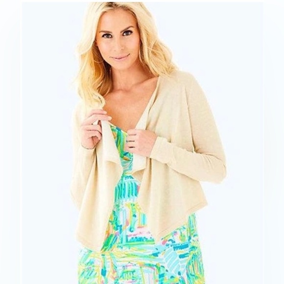 Lilly Pulitzer Sweaters - Lilly Pulitzer Colony Open Drape Front Cardigan Sweater Gold Metallic